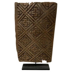 Antique Wood Shield With Stand - Large