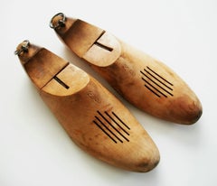 Antique Wood Shoe Trees with Vents & Steel Rings - Size 8 M - Early 20th Century