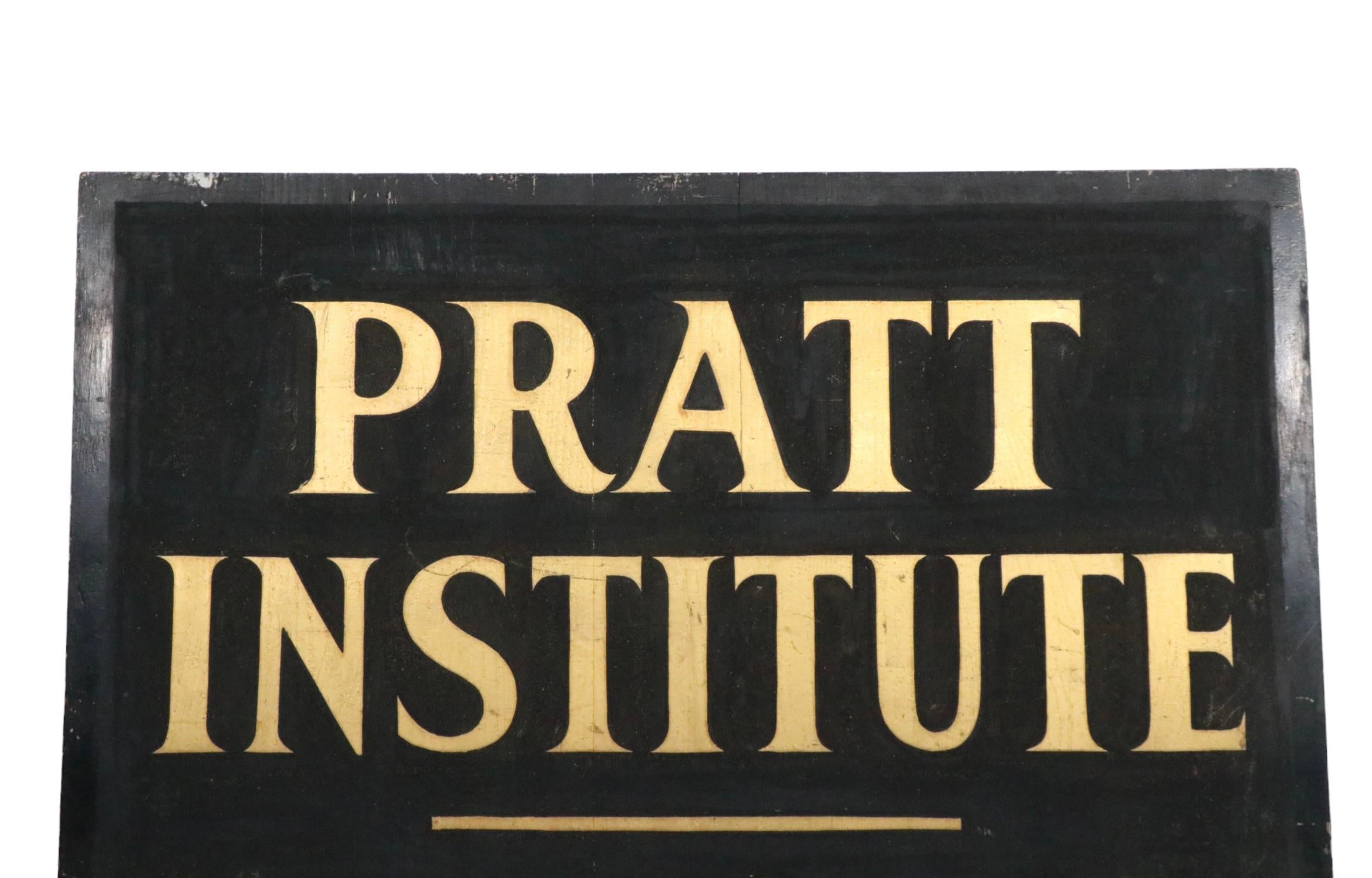 American Antique Wood Sign From Pratt Institute For Sale