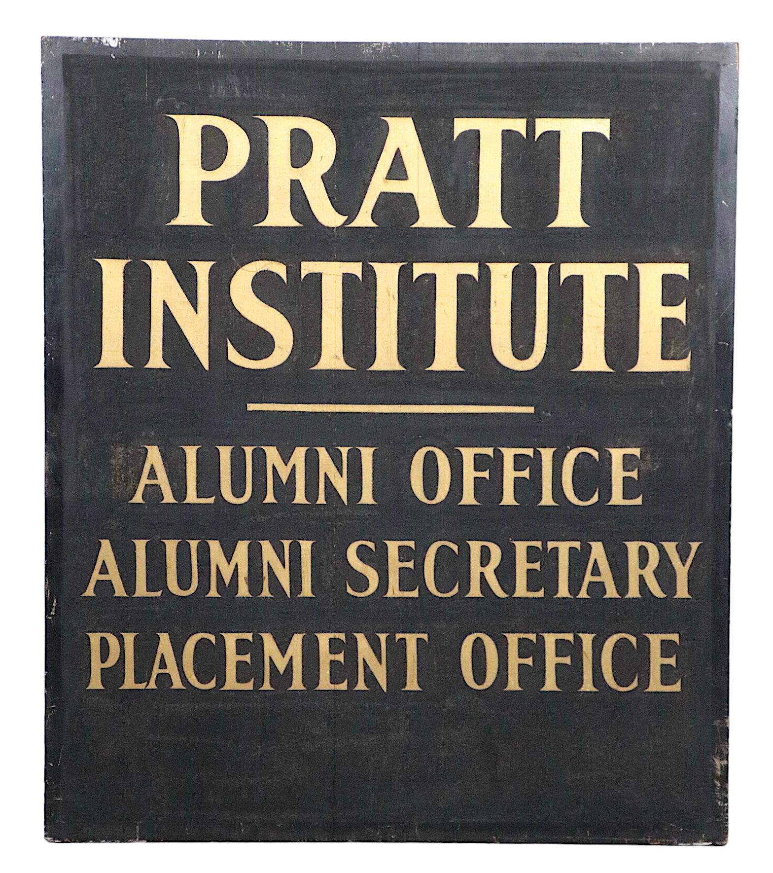 Antique Wood Sign From Pratt Institute For Sale 1