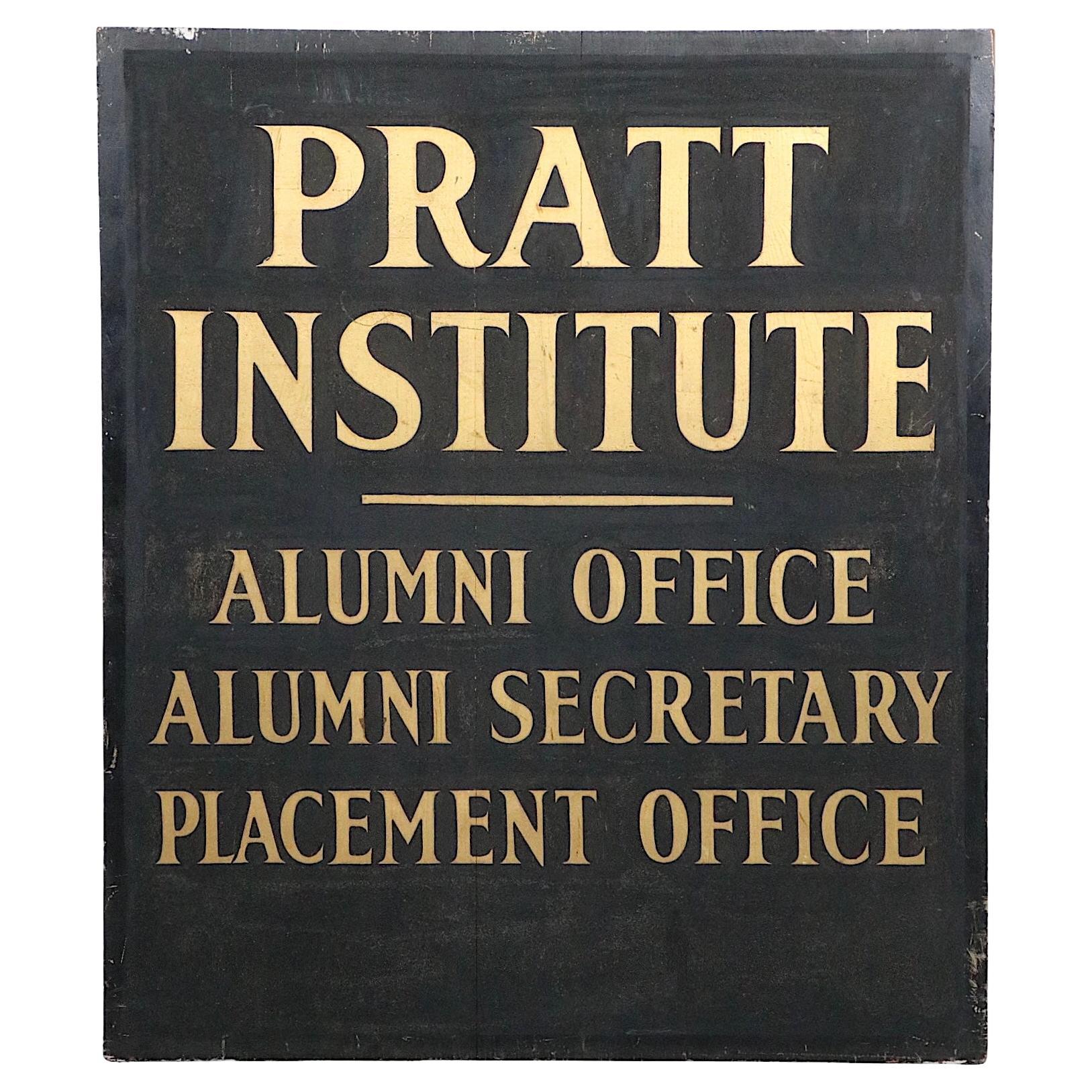 Antique Wood Sign From Pratt Institute For Sale