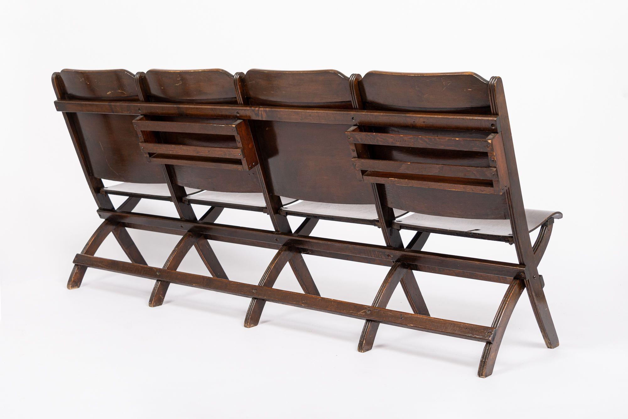 American Antique Wood Theater Chairs Four-Seat Folding, GM Building, Detroit