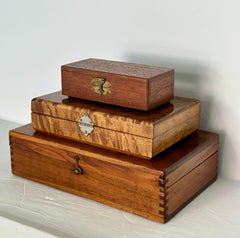 Antike Holz Eitelkeit Schmuck rechteckige Boxen - Set von 3