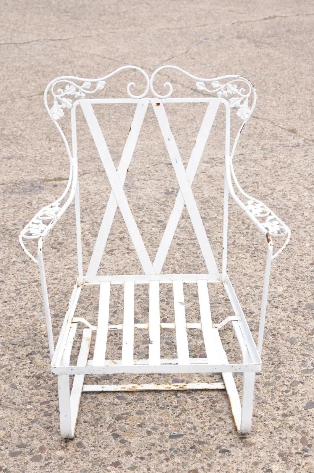 Victorian Antique Woodard Orleans Pattern Wrought Iron Patio Bouncer Lounge Chair - a Pair