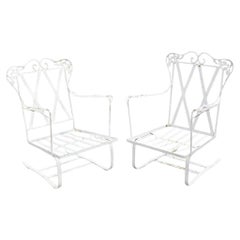 Antique Woodard Orleans Pattern Wrought Iron Patio Bouncer Lounge Chair - a Pair