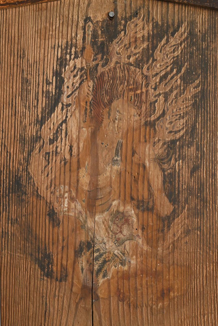 Antico dipinto su blocco di legno raffigurante un re Myo-o/dipinti del periodo Edo/decorazioni murali 6
