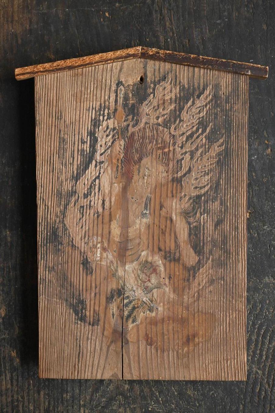 Antico dipinto su blocco di legno raffigurante un re Myo-o/dipinti del periodo Edo/decorazioni murali 9