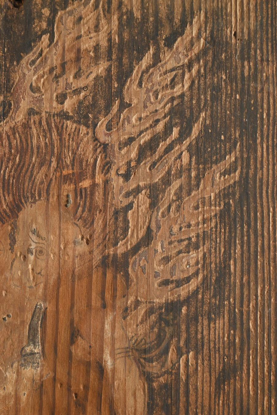 Antico dipinto su blocco di legno raffigurante un re Myo-o/dipinti del periodo Edo/decorazioni murali 2