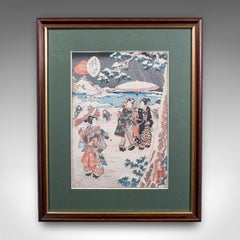 Antique Woodblock Picture, Japanese Meiji Framed Print After Kunisada, Victorian