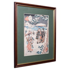 Antique Woodblock Picture, Japanese Meiji Framed Print After Kunisada, Victorian