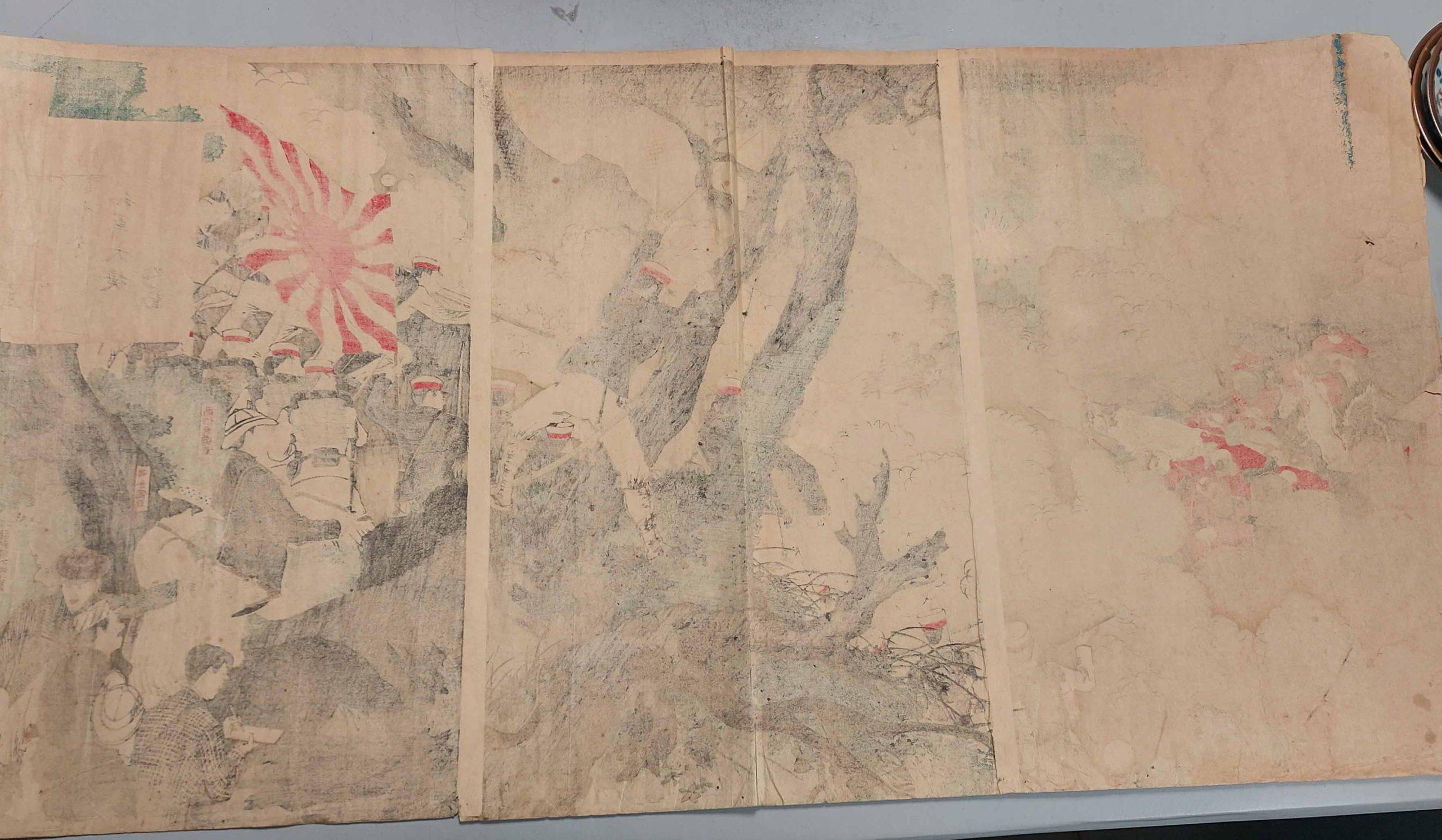Antique Woodblock Print by Mizuno Toshikata- Sino Japan Battle of Songhwan In Good Condition For Sale In Amsterdam, Noord Holland