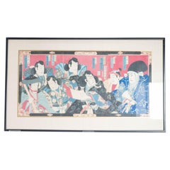 Antigua xilografía de Toyohara Kunichika, actor de kabuki Nagayoshi Hokoma