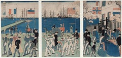 Antique Woodblock Print by Utagawa Sadahide, Procession of People of 5 Countries