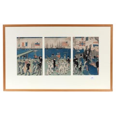 Antique Woodblock Print by Utagawa Sadahide, Procession of People of 5 Countries