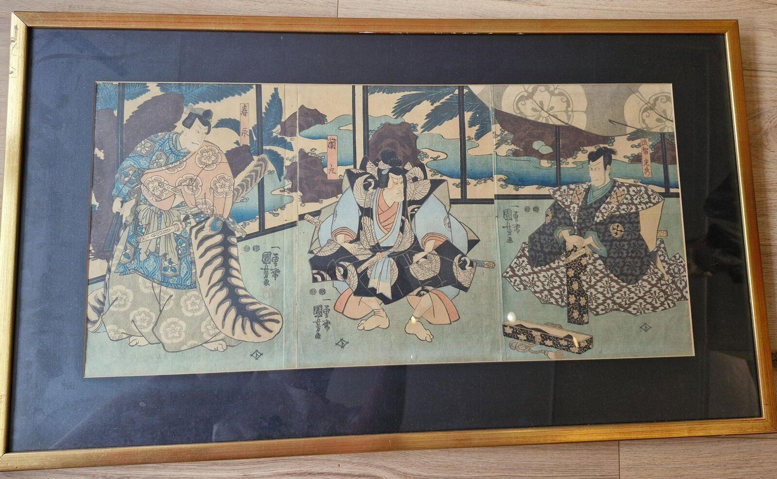 Grabado antiguo en madera Actores Kabuki - Periodo Edo - Utagawa Kuniyoshi Bronce en venta