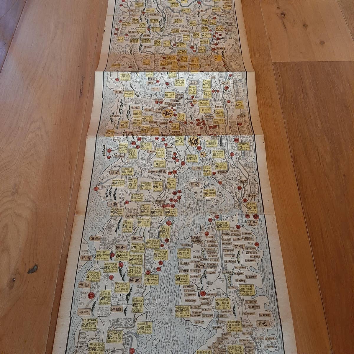 Antique Japanese Woodblock Print Map, Paper, Circa 1860, Large Size