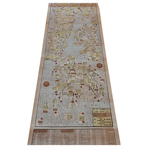Antique Japanese Woodblock Print Map, Paper, Circa 1860, Large Size