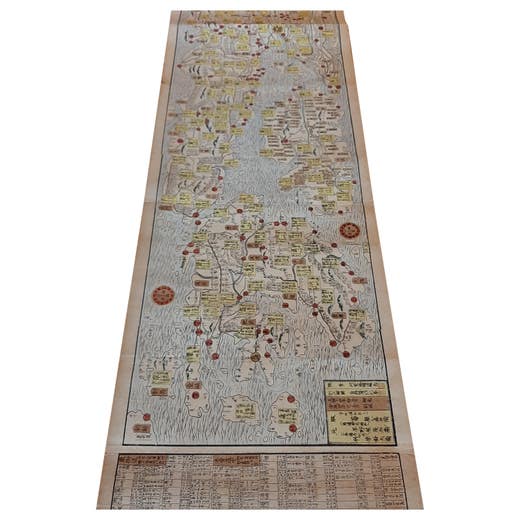 Antique Japanese Woodblock Print Map, Paper, Circa 1860, Large Size