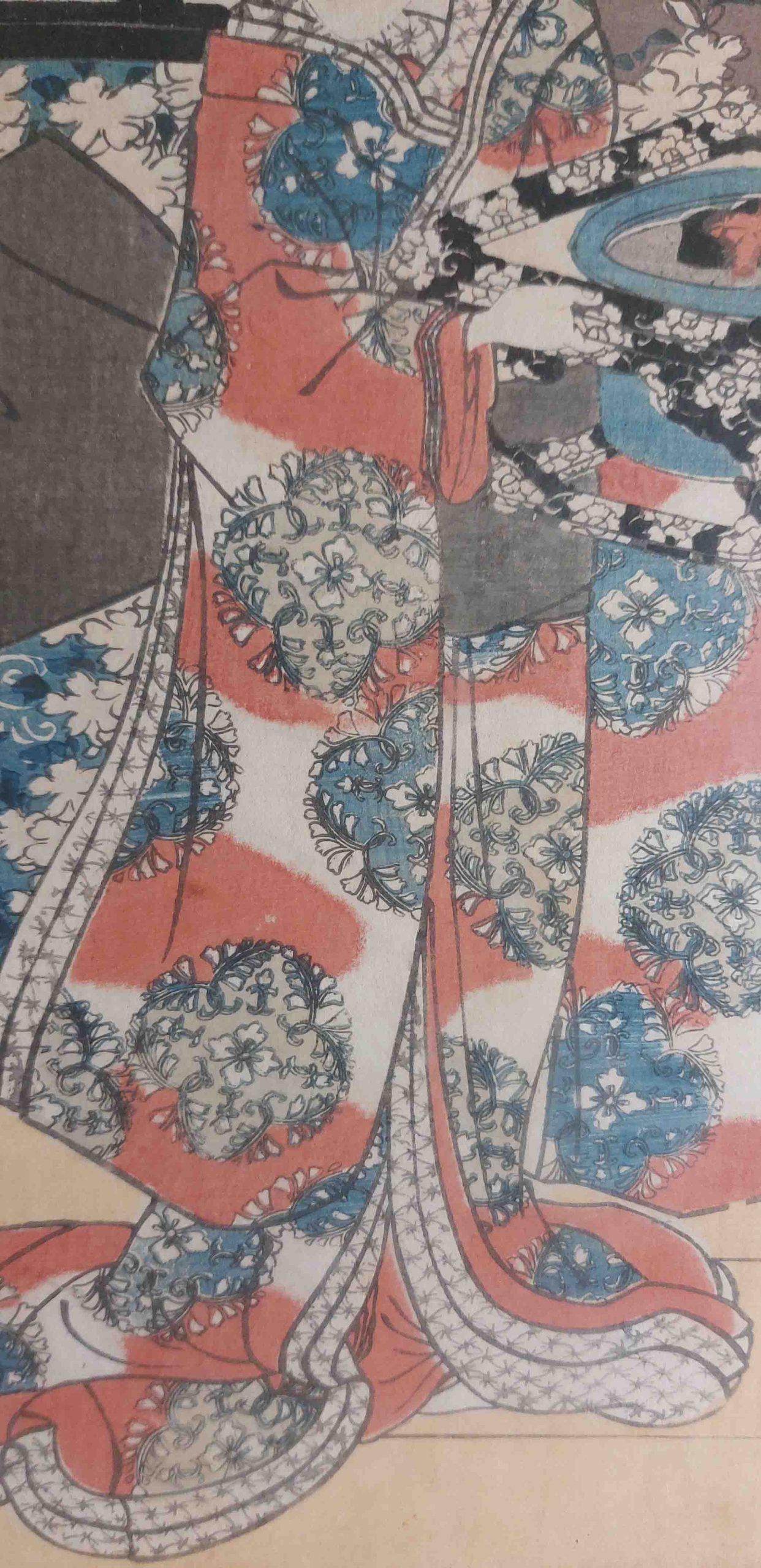 Bronzo Stampa antica su legno Ukiyo-e Kunisada UTAGAWA (1786-1865) - Geisha con Pa... in vendita