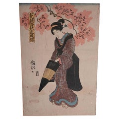 Antique Woodblock Print Ukiyo-e Kunisada UTAGAWA (1786-1865) - Geisha with Pa.