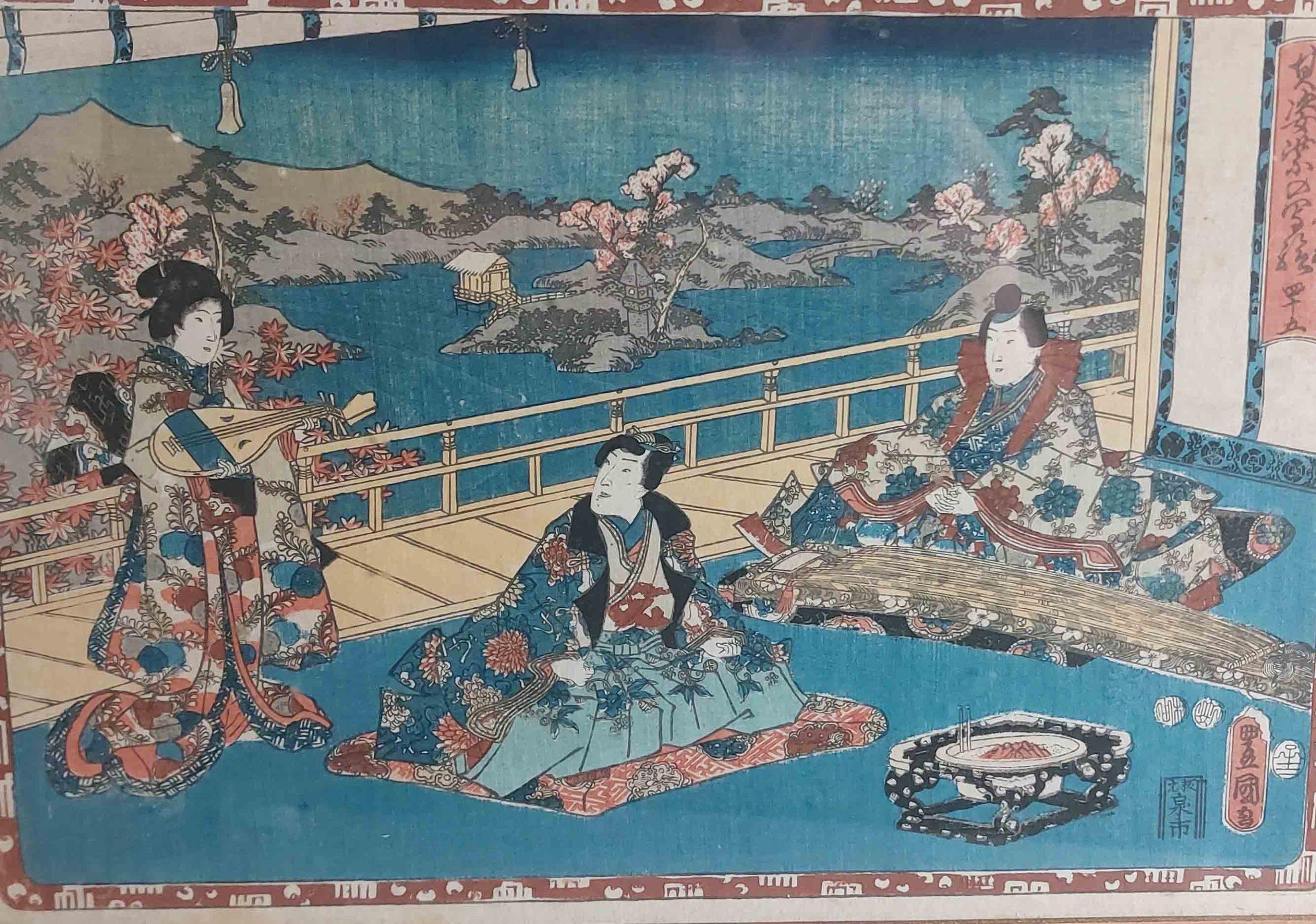 Cloisonné Stampa antica su legno Ukiyo-e Kunisada UTAGAWA (1786-1865) - 