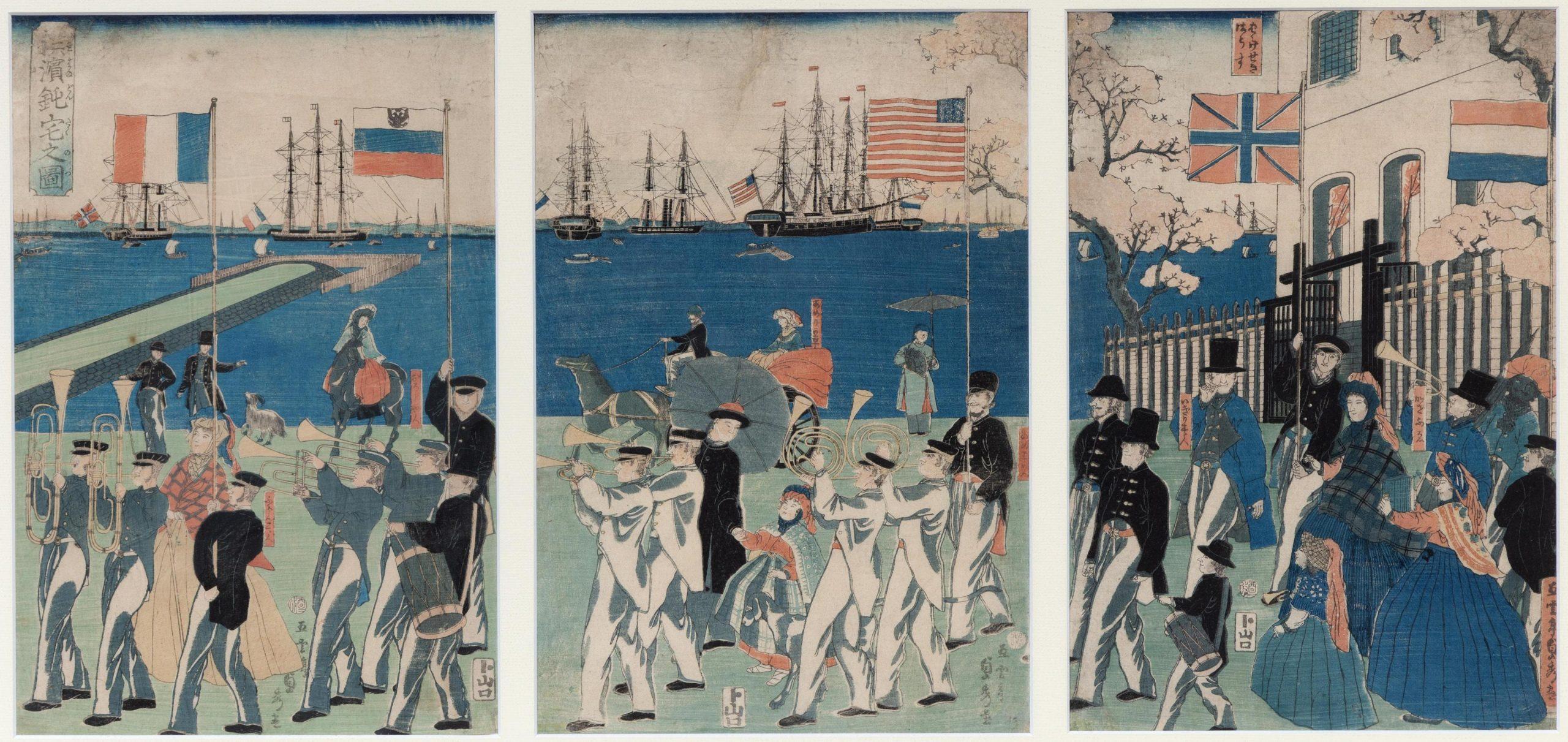 Stampa antica su blocco di legno Utagawa Sadahide (giapponese, 1807 - 1873 circa). Processione in vendita 6