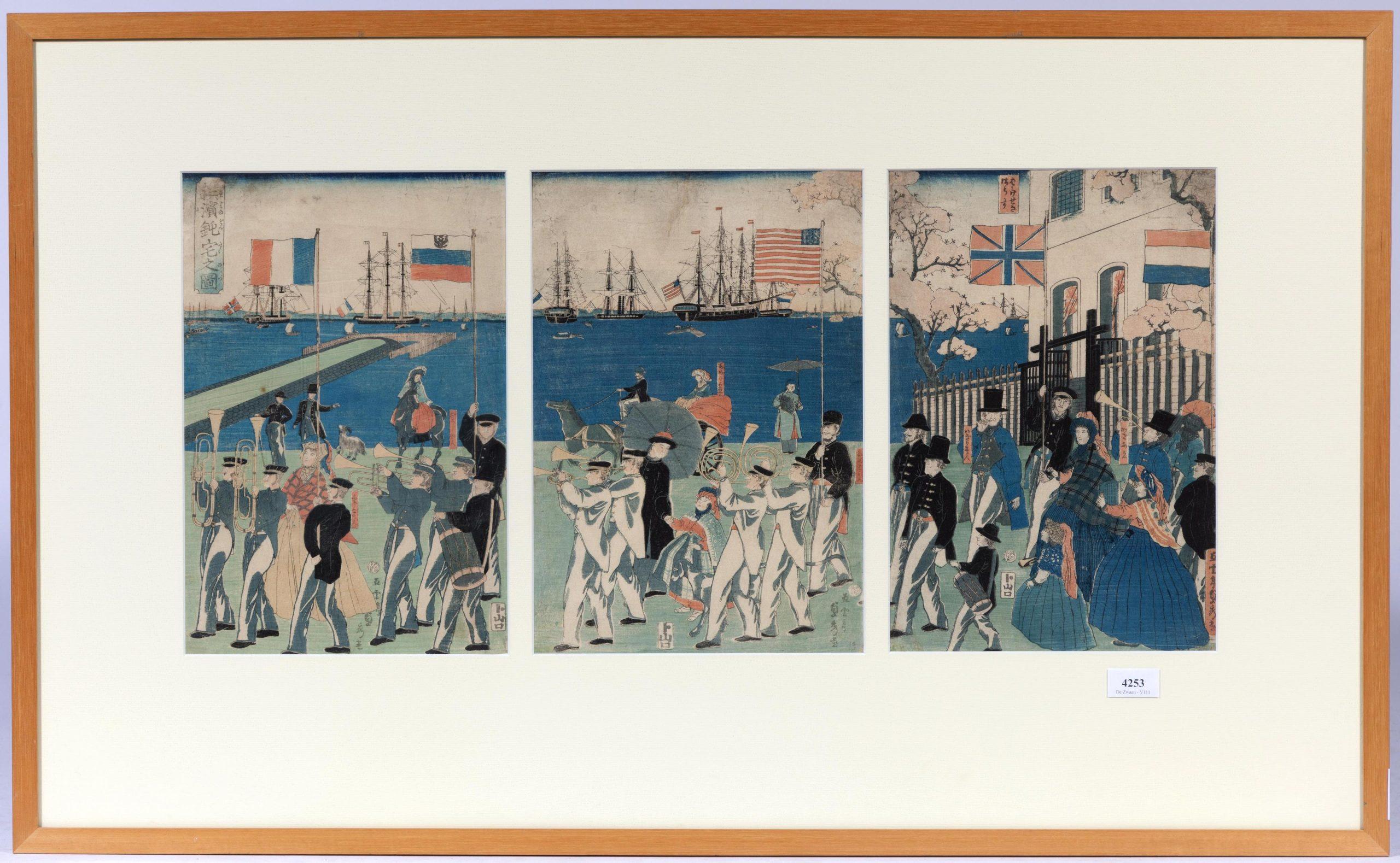 Stampa antica su blocco di legno Utagawa Sadahide (giapponese, 1807 - 1873 circa). Processione in vendita 7
