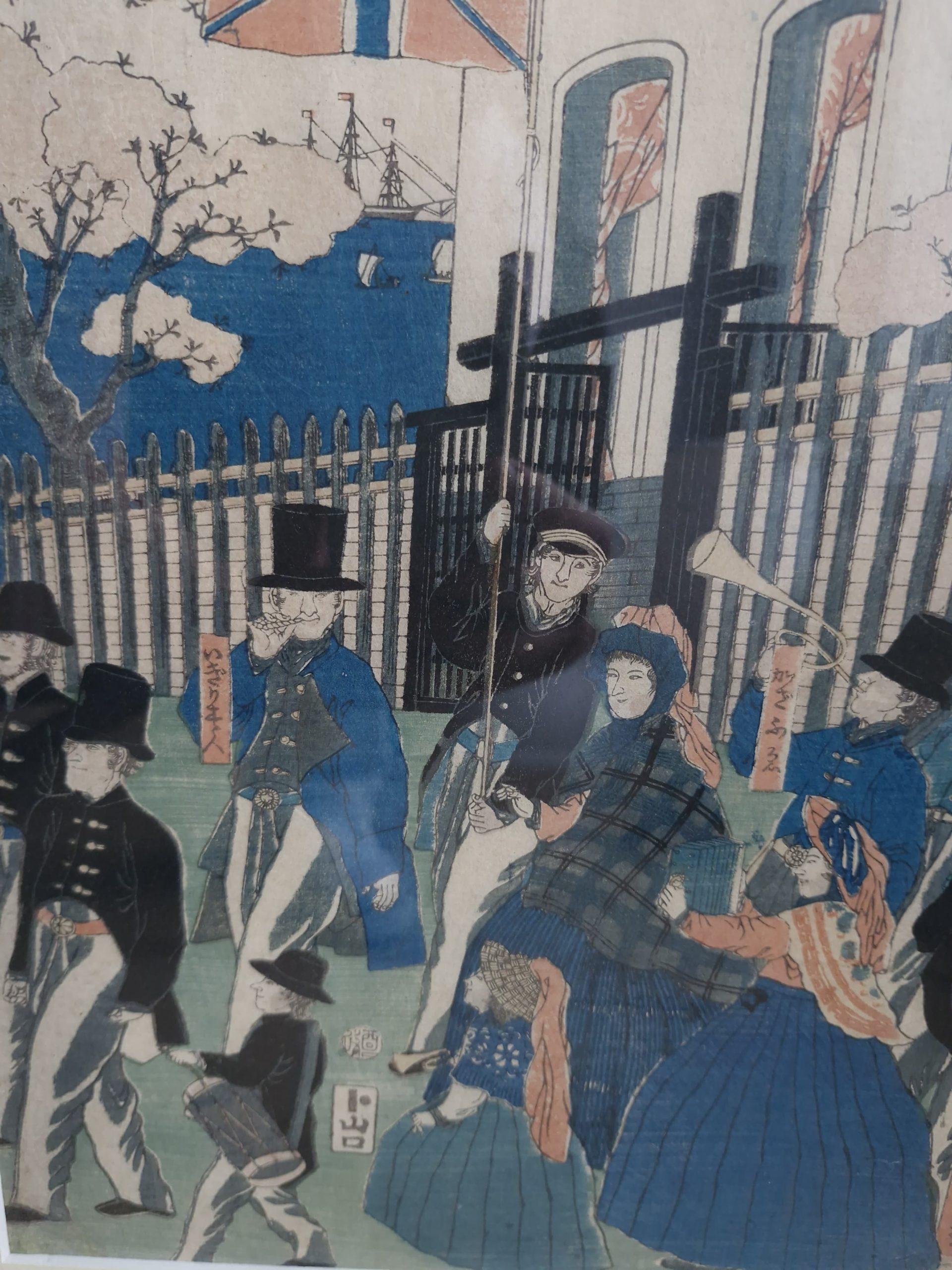 Stampa antica su blocco di legno Utagawa Sadahide (giapponese, 1807 - 1873 circa). Processione in vendita 9