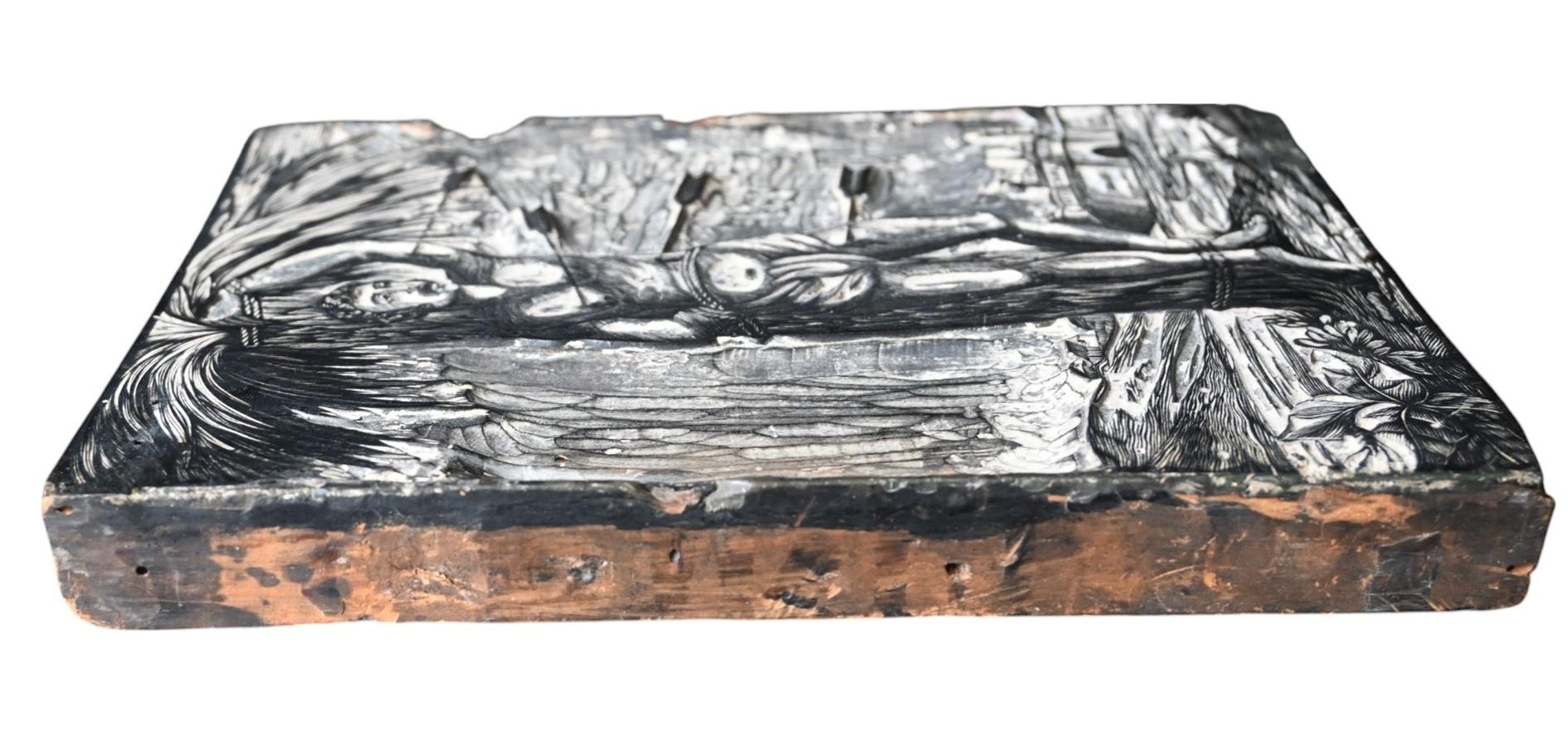 XVII secolo Antico piatto da stampa su legno - San Sebastiano (1690-1750 circa) in vendita