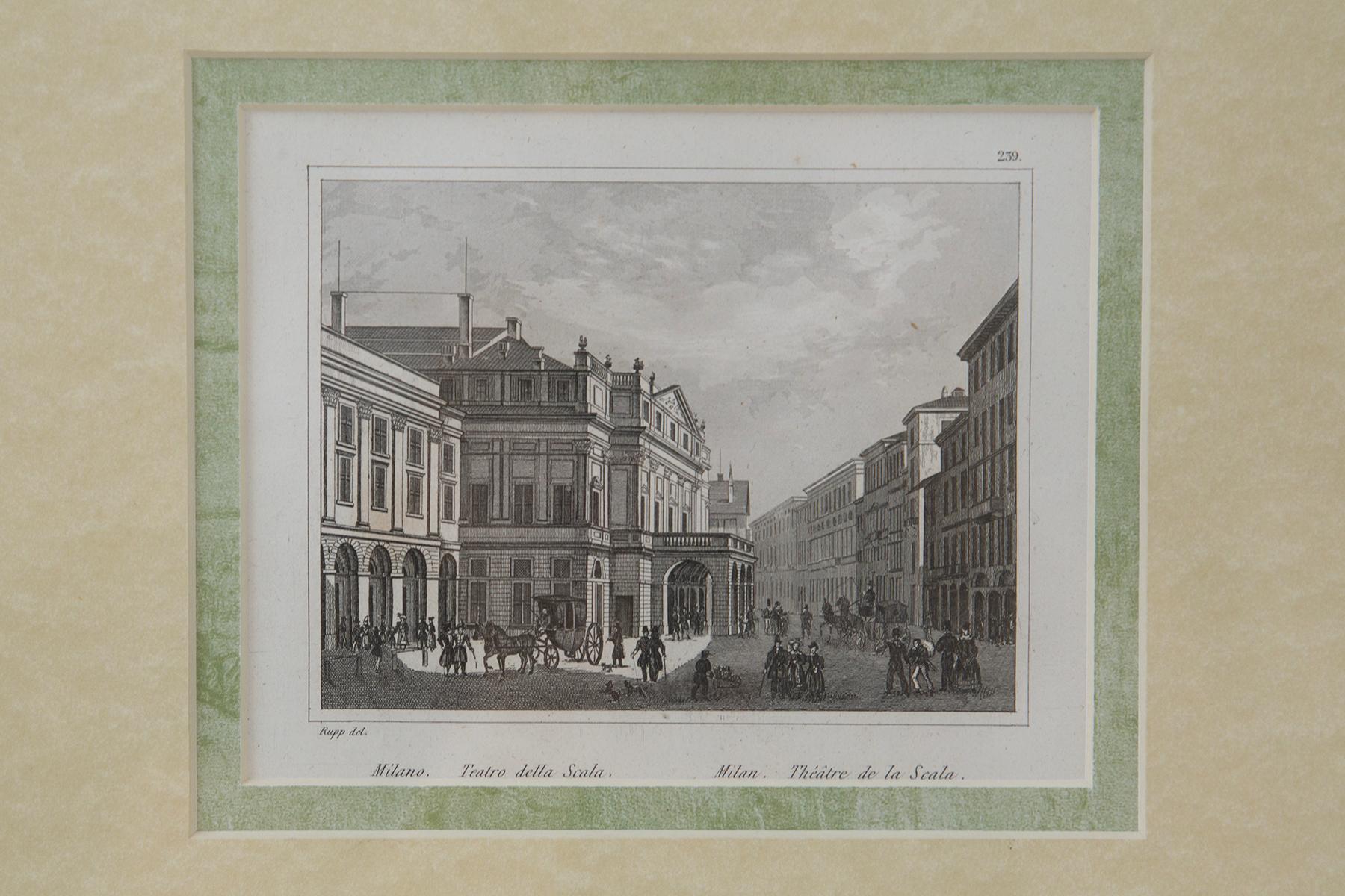 Néo-classique Gravure sur bois ancienne (xylographie) représentant le Teatro della Scala à Milan en vente