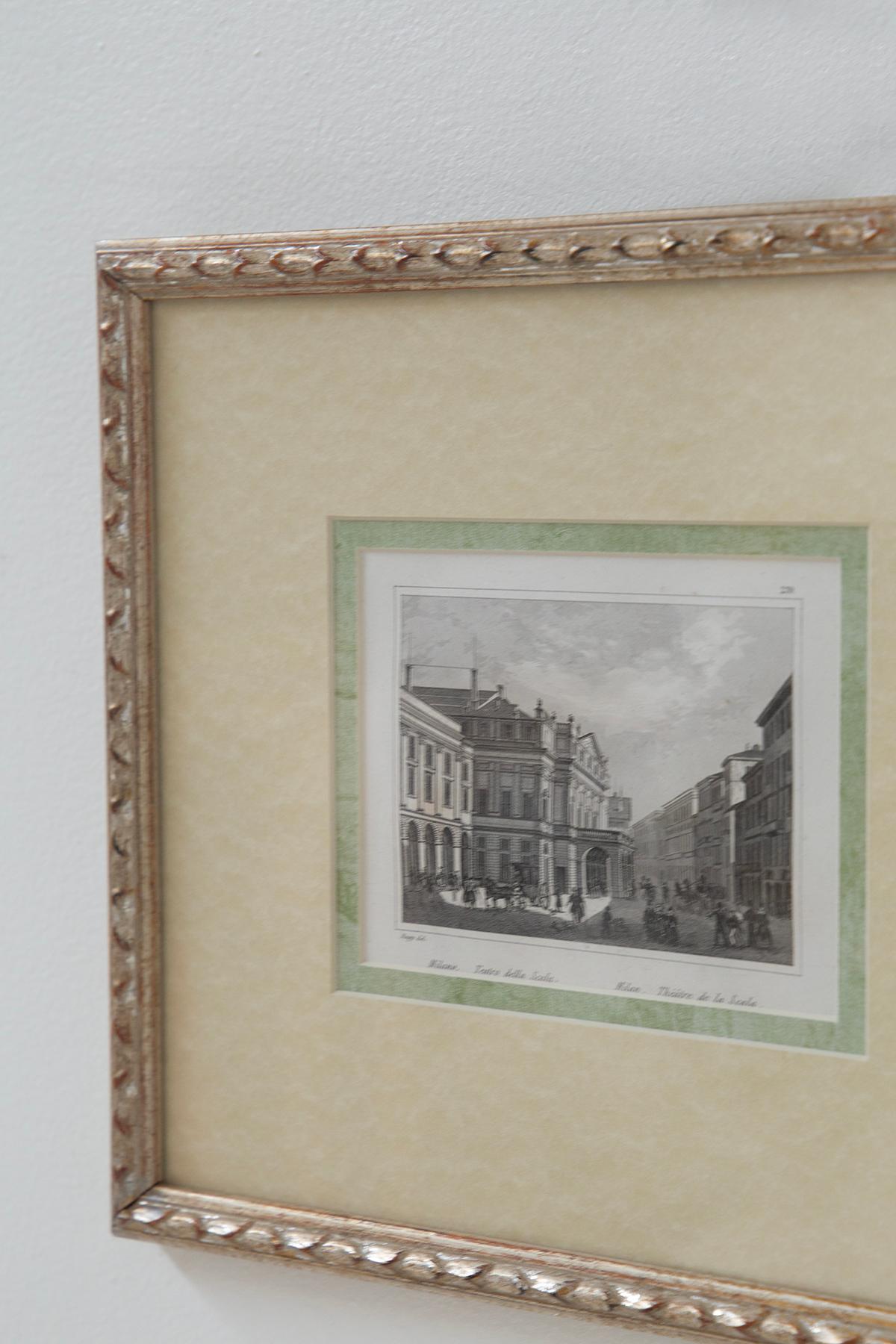 Bois Gravure sur bois ancienne (xylographie) représentant le Teatro della Scala à Milan en vente