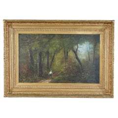 Antique Wooded Landscape Painting with Figure, Circa 1890
