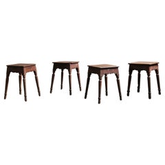 Antique Wooden 4 Stools from Portugal