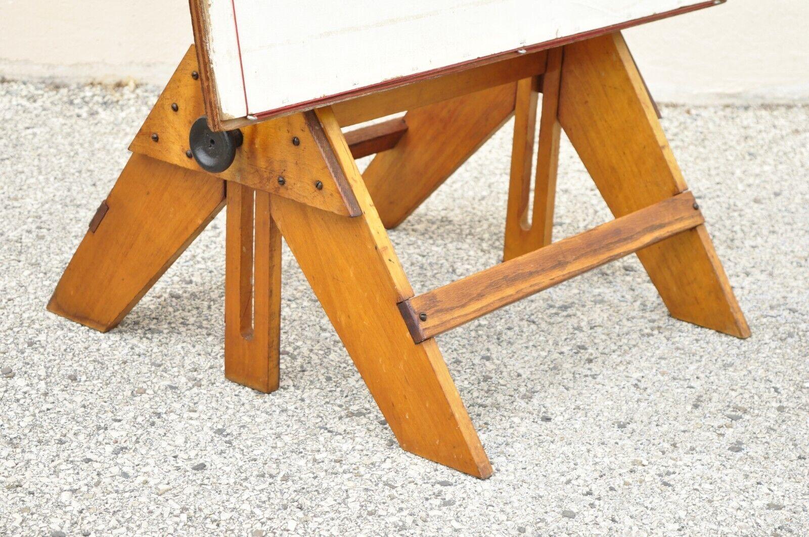 Antique Wooden Adjustable Drafting Table Artist Desk Cast Iron Hardware 2