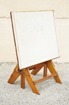 Antique Wooden Adjustable Drafting Table Artist Desk Cast Iron Hardware