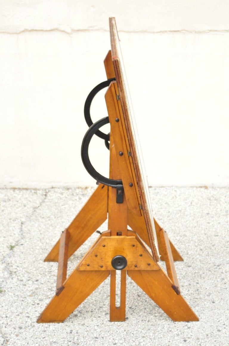 Antique Wooden Adjustable Drafting Table Artist Desk Cast Iron Hardware For Sale at 1stDibs