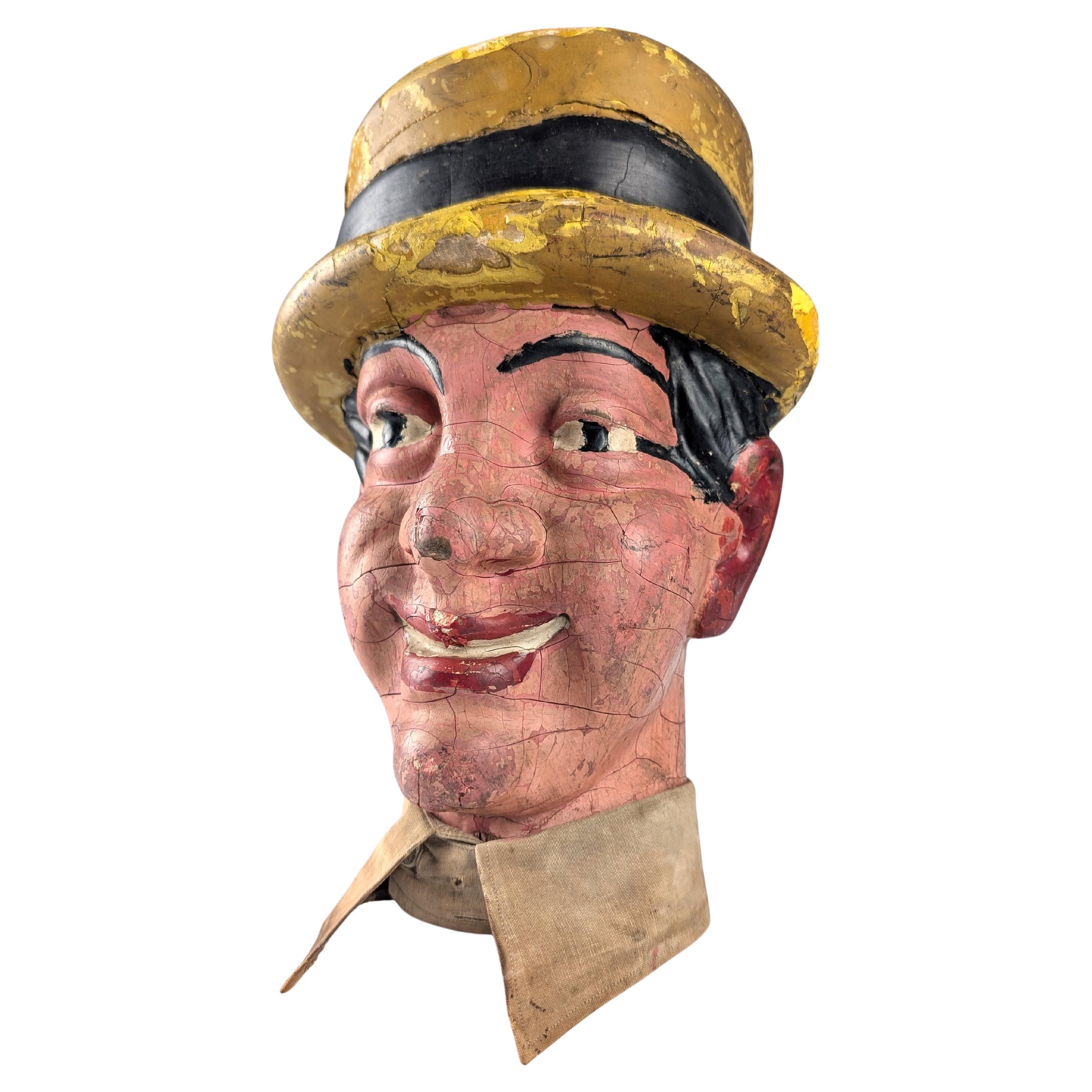 Tête publicitaire antique en bois de Dean Martin, années 1950