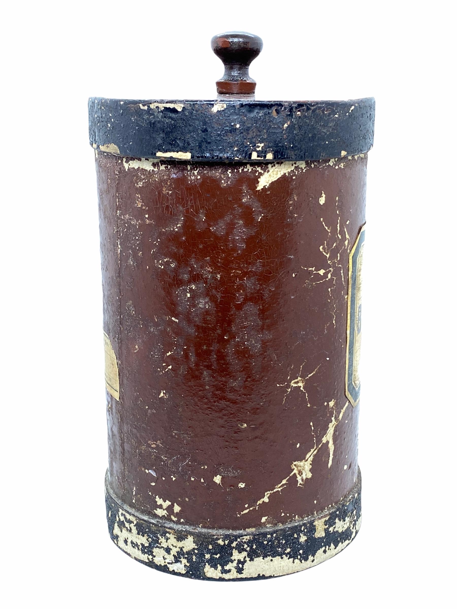 Antikes Apothekergefäß aus Holz und Karton für Valerian Wurzelholz (Sperrholz) im Angebot