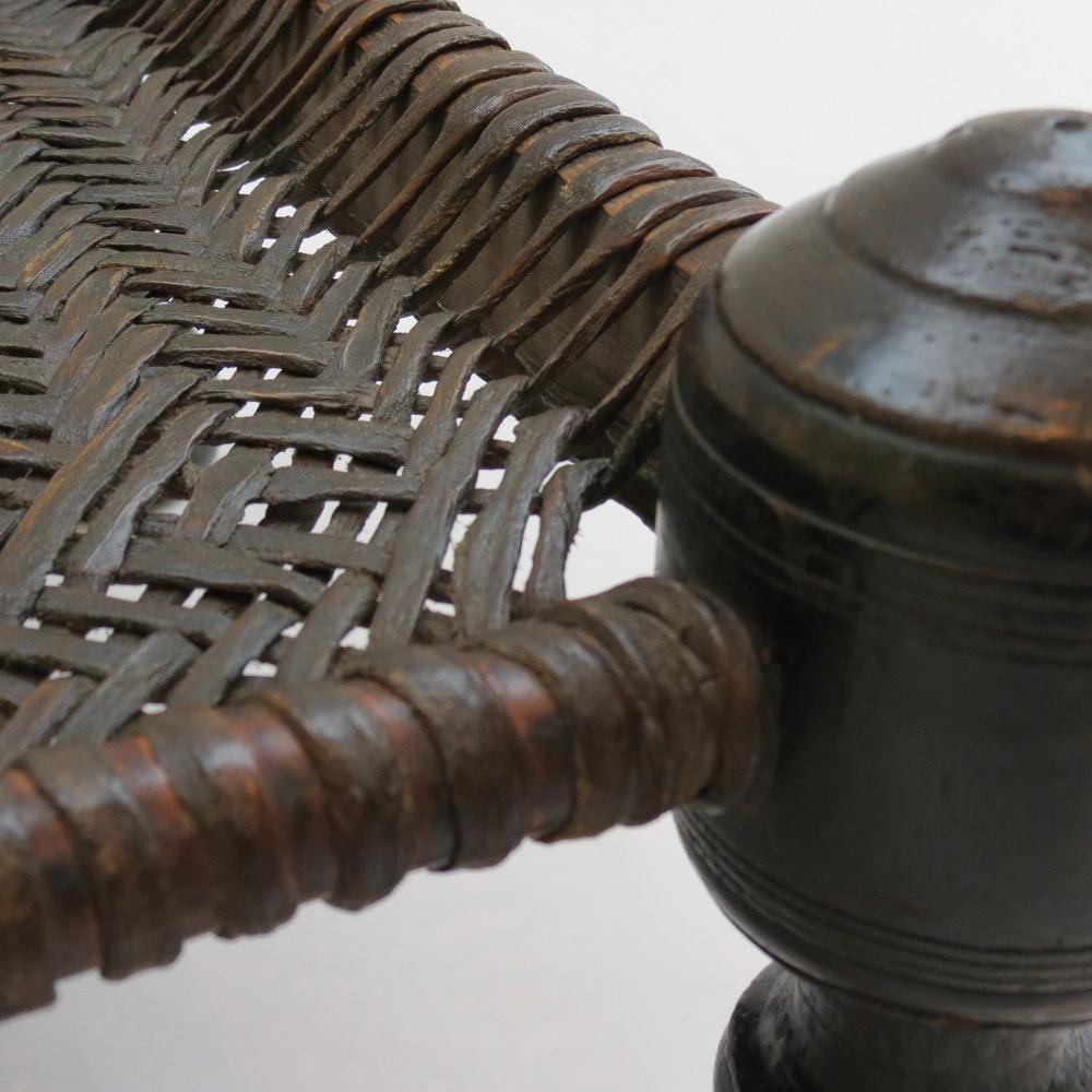 Antique Wooden and Leather Swat Stool, Pakistan 2