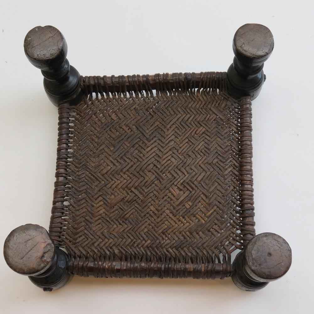 Antique Wooden and Leather Swat Stool, Pakistan 3