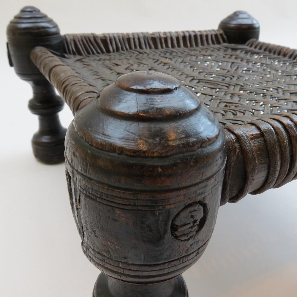 Antique Wooden and Leather Swat Stool, Pakistan In Good Condition In Stow on the Wold, GB