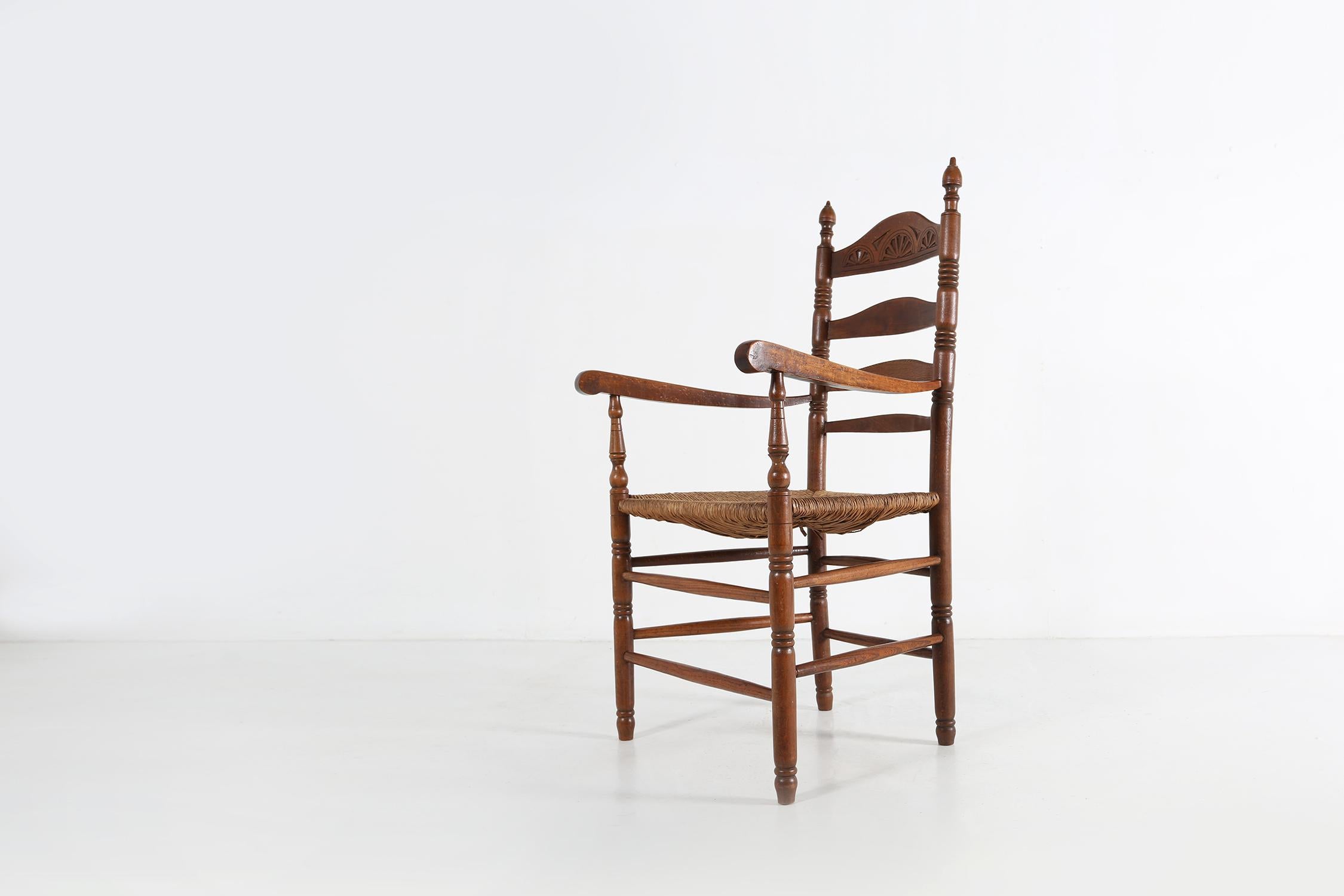 Antique wooden armchair with cane seat, France ca. 1900 For Sale 2