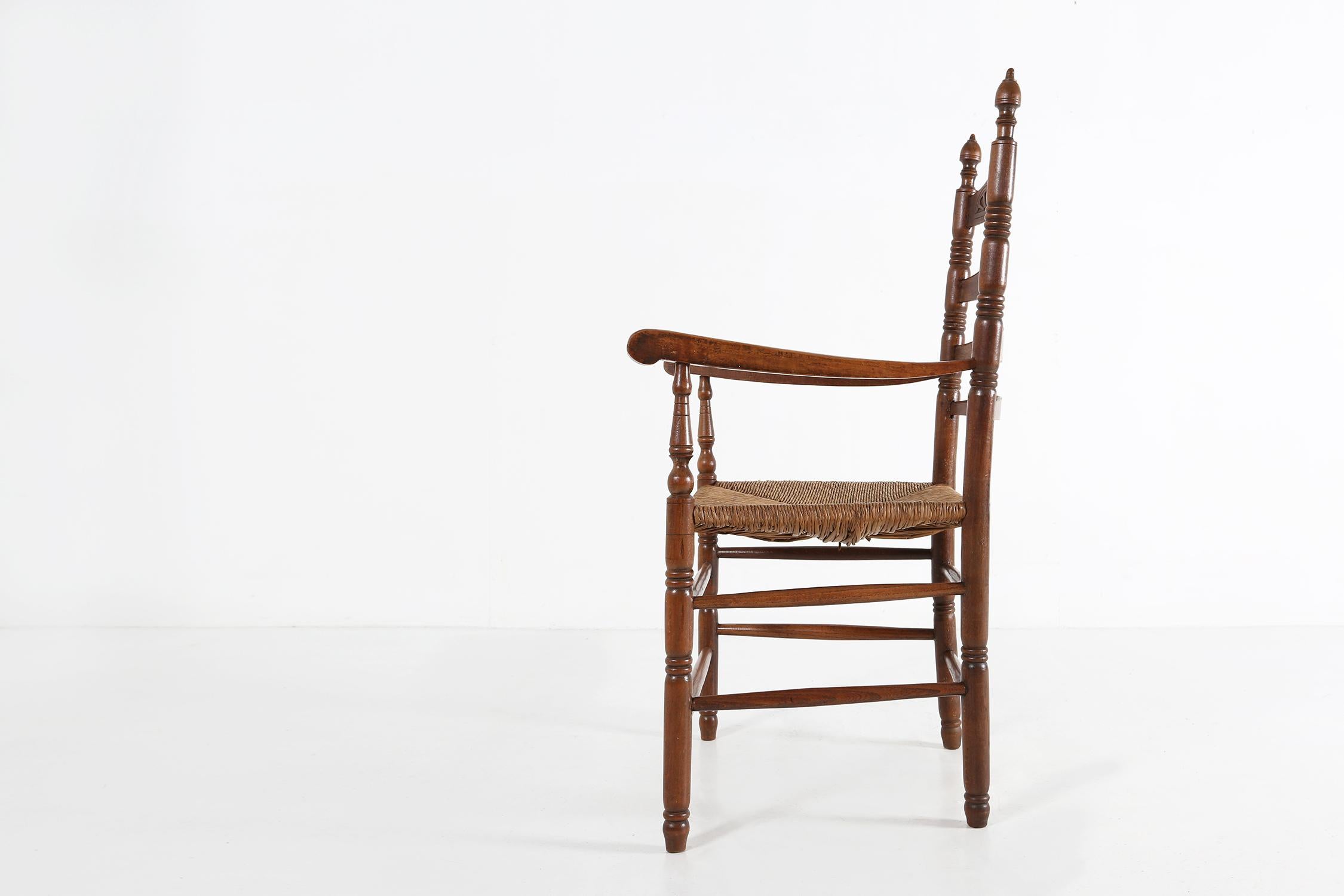 Antique wooden armchair with cane seat, France ca. 1900 For Sale 3