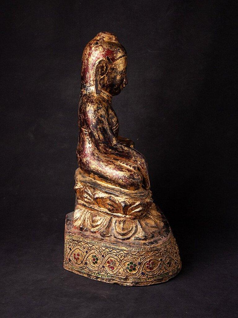 18th Century and Earlier Antique Wooden Ava Buddha Statue from Burma For Sale