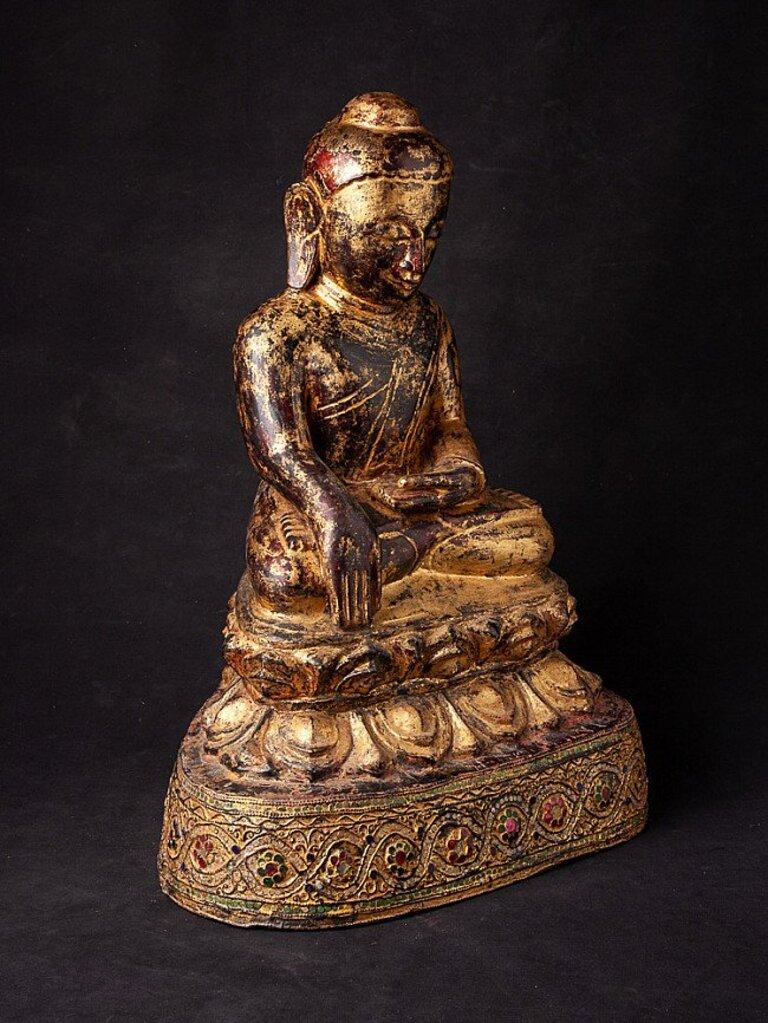Antique Wooden Ava Buddha Statue from Burma For Sale 1