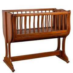 Antique Wooden Baby Cradle on Trestle Base Transforming into a Loveseat