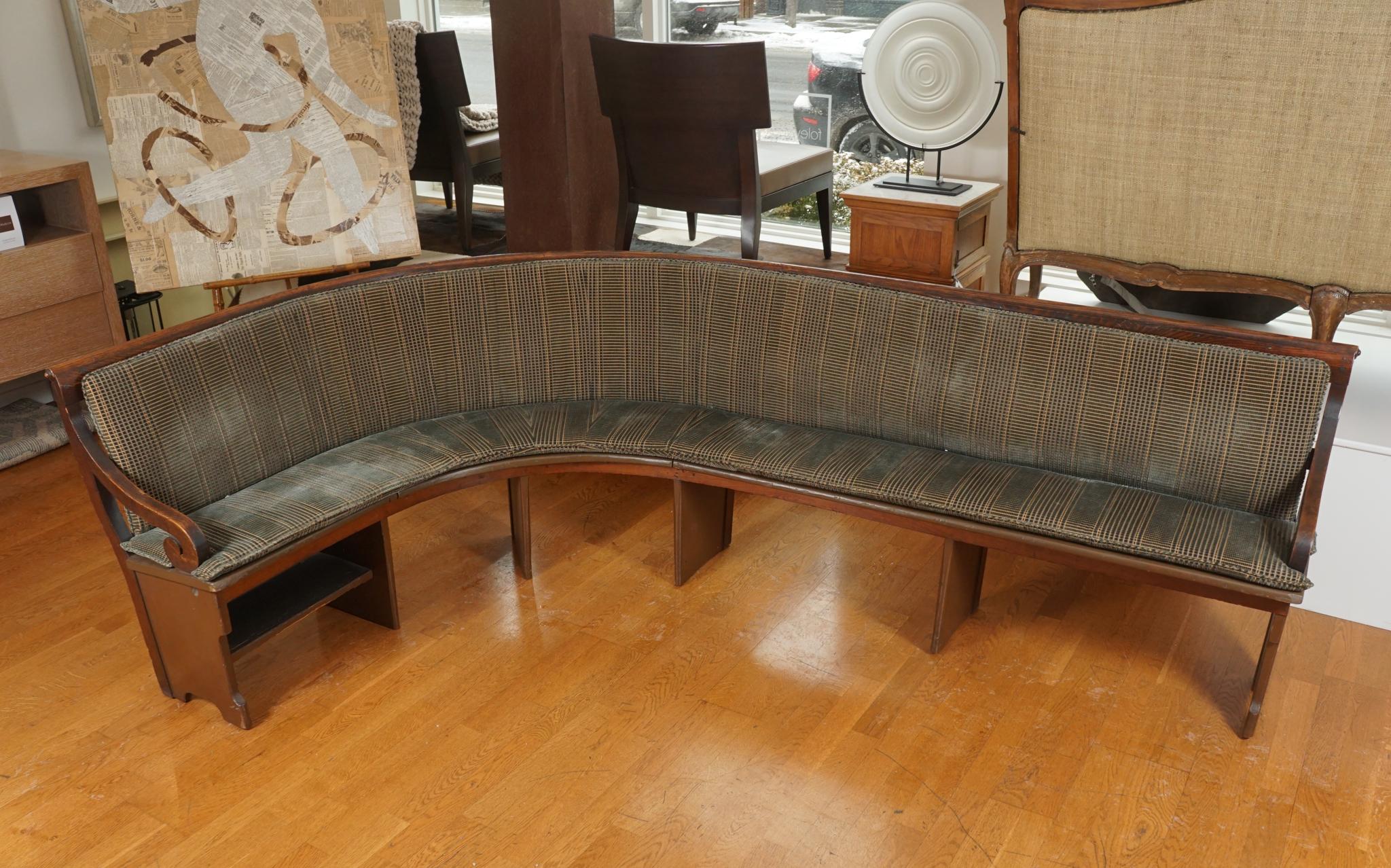 This gorgeous antique bench, was originally situated in a ferryboat station in Hudson, NY.
commensurate with age, this incredible bench shows a slight bit of wear. Truly a magnificent piece!