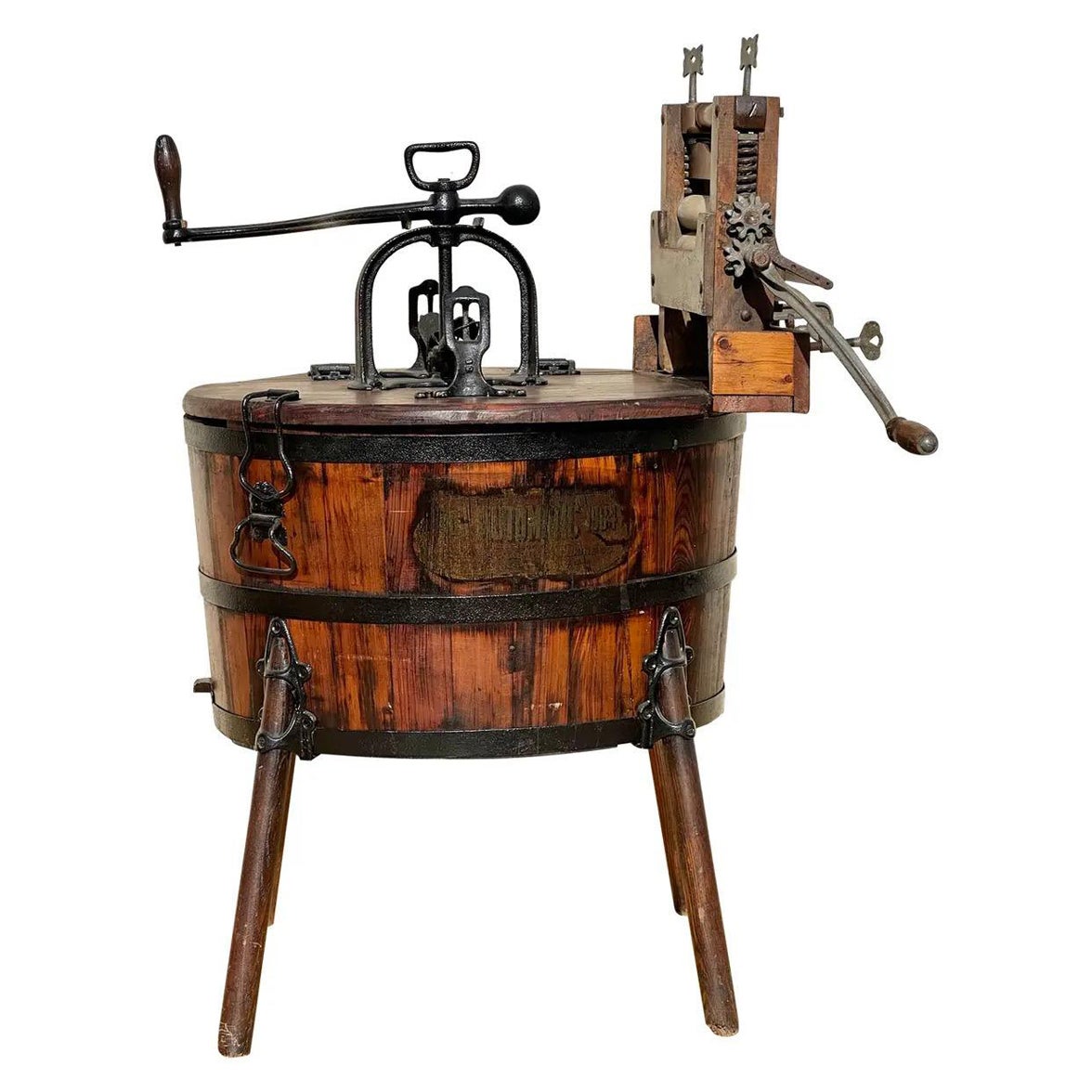 Antique Wooden Barrel Washing Machine With Wringer For Sale