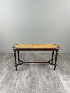 Antique Wooden Bench, Cane Seat, Louis XVI Style, 20th Century