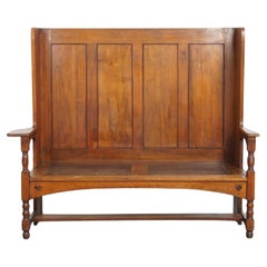 Antique Wooden Bench with High Back – Late 19th / Early 20th Century